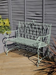 Charles Bentley Sage Green Decorative Garden Wrought Iron Bench - Image 1 of 5