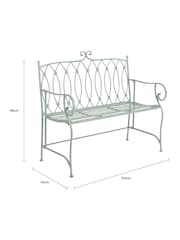 Charles Bentley Sage Green Decorative Garden Wrought Iron Bench - Image 6 of 6