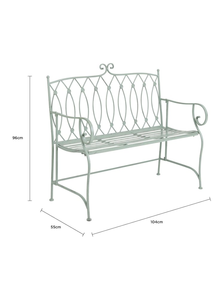 Charles Bentley Sage Green Decorative Garden Wrought Iron Bench - Image 6 of 6