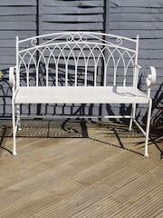 Charles Bentley Antique White Garden Wrought Iron Feminine Bench - Image 1 of 5