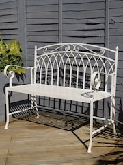Charles Bentley Antique White Garden Wrought Iron Feminine Bench - Image 2 of 5