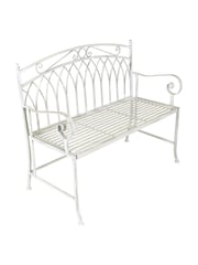 Charles Bentley Antique White Garden Wrought Iron Feminine Bench - Image 4 of 5
