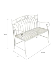 Charles Bentley Antique White Garden Wrought Iron Feminine Bench - Image 5 of 5