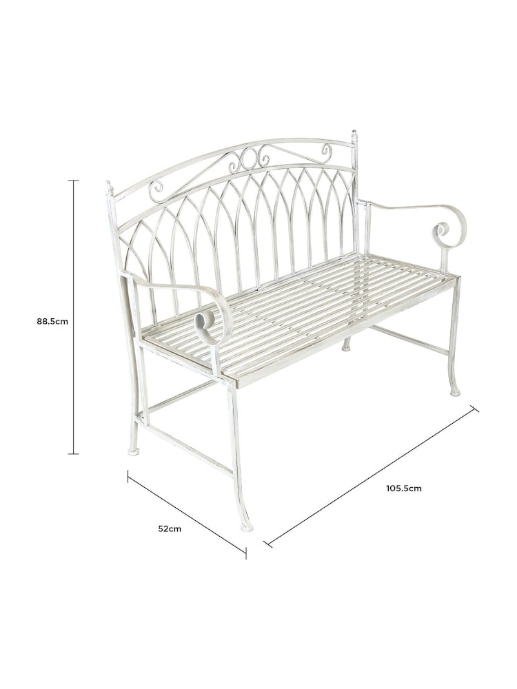 Charles Bentley Antique White Garden Wrought Iron Feminine Bench - Image 5 of 5