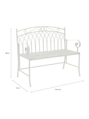 Charles Bentley Antique White Garden Wrought Iron Feminine Bench - Image 6 of 6