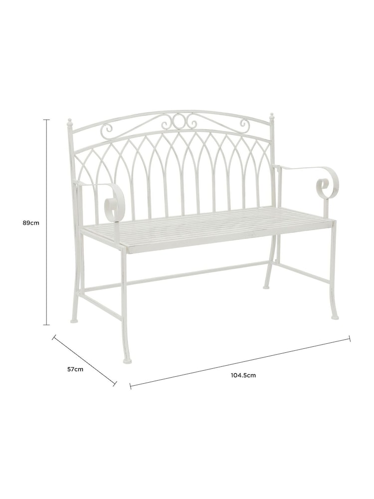 Charles Bentley Antique White Garden Wrought Iron Feminine Bench - Image 6 of 6