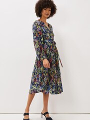 Phase Eight Fenella Blue Pleated Floral Halterneck Dress - Image 3 of 6