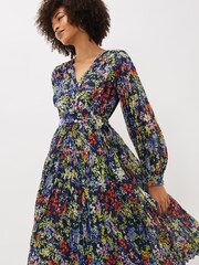 Phase Eight Fenella Blue Pleated Floral Halterneck Dress - Image 4 of 6