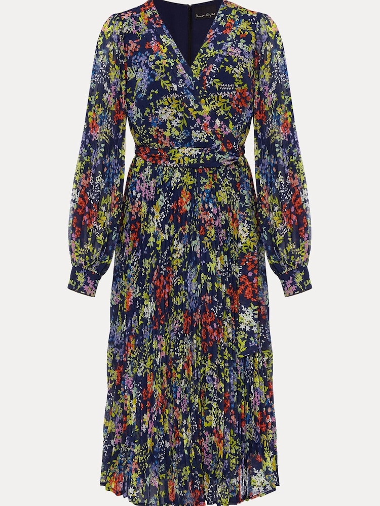 Phase Eight Fenella Blue Pleated Floral Halterneck Dress - Image 6 of 6