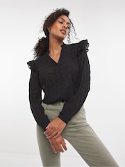 JD Williams Black Ruffle Shoulder Blouse - Image 3 of 4