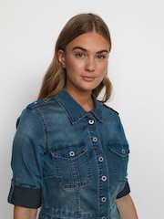 Cream Uniform Blue Denim Dress - Image 2 of 4