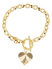 Oliver Bonas Gold Plated Womens Brass Adelaide Chunky Chain and Heart Charm Bracelet - Image 1 of 1