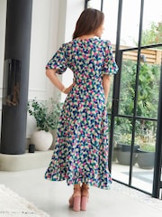 Myleene Klass V-Neck Pink Floral Midi Tea Dress - Image 2 of 7