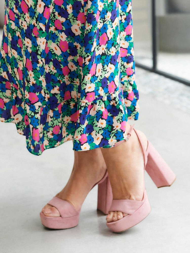 Myleene Klass V-Neck Pink Floral Midi Tea Dress - Image 7 of 7