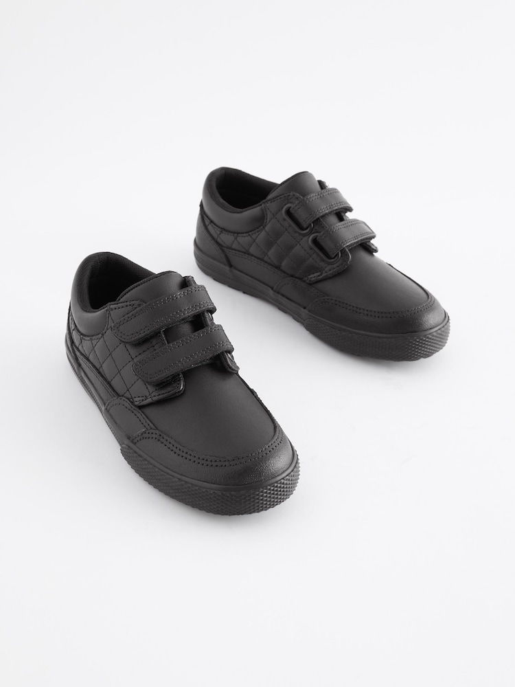 Black Standard Fit (F) School Leather Strap Touch Fasten Shoes - Image 1 of 5 Black Standard Fit (F) School Leather Strap Touch Fasten Shoes - Image 1 of 5