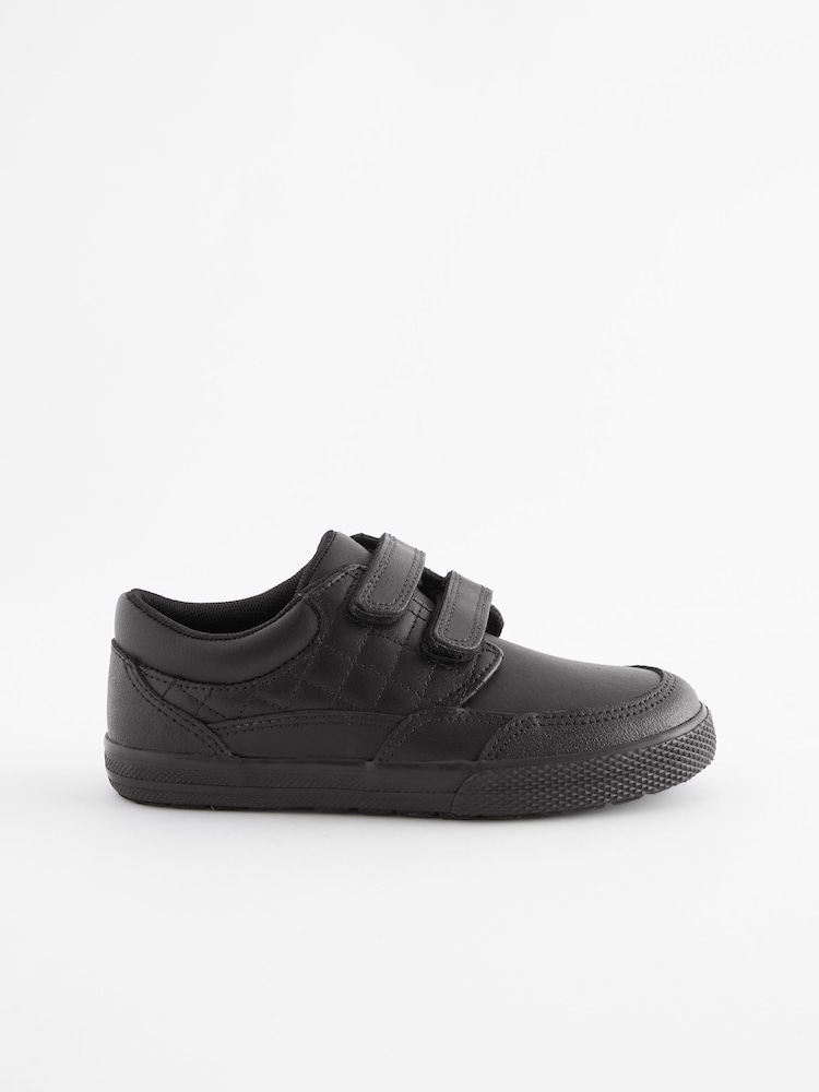Black Standard Fit (F) School Leather Strap Touch Fasten Shoes - Image 2 of 5 Black Standard Fit (F) School Leather Strap Touch Fasten Shoes - Image 2 of 5