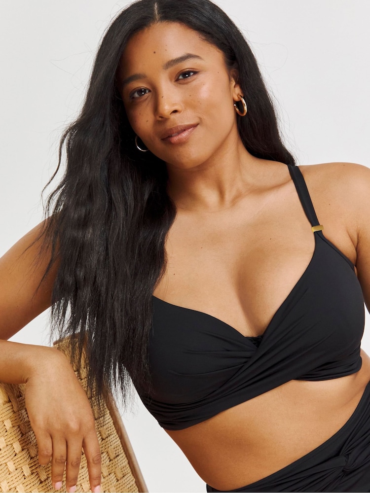 Simply Be Black Magisculpt Twist Front Wired Bikini Top - Image 1 of 4