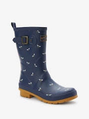 FatFace Navy Blue Womens Mid Height Printed Wellies - Image 2 of 4