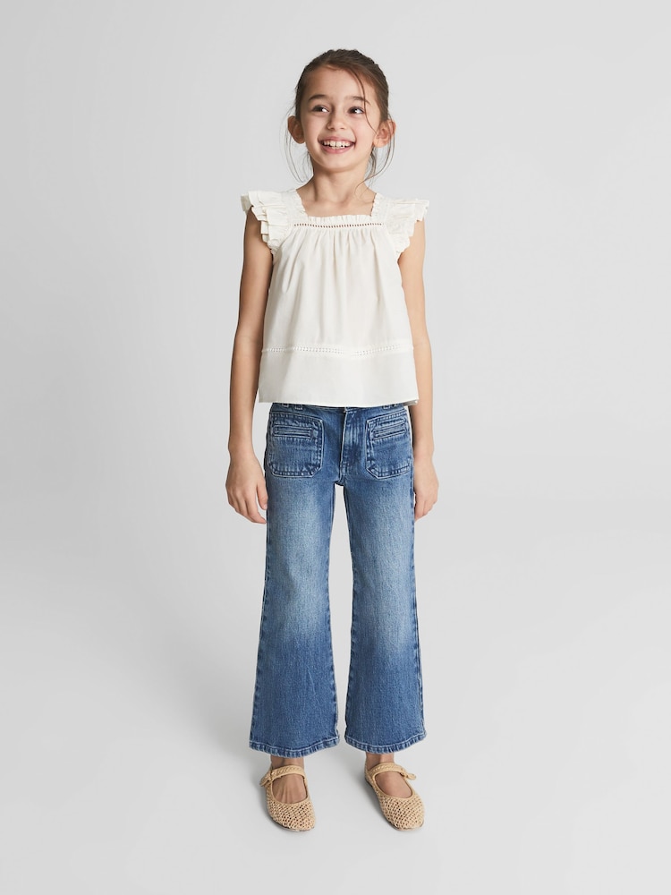Reiss Ivory Blake Junior Ruffle Shoulder Top - Image 1 of 5