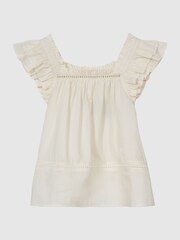 Reiss Ivory Blake Junior Ruffle Shoulder Top - Image 2 of 5