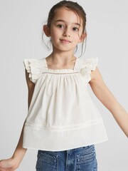 Reiss Ivory Blake Junior Ruffle Shoulder Top - Image 3 of 5