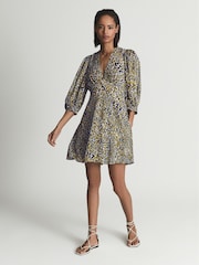 Reiss Blue Daisy Puff Sleeve Print Mini Dress - Image 3 of 6