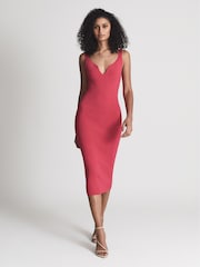 Reiss Pink Dakota Sweetheart Neck Knitted Bodycon - Image 1 of 6