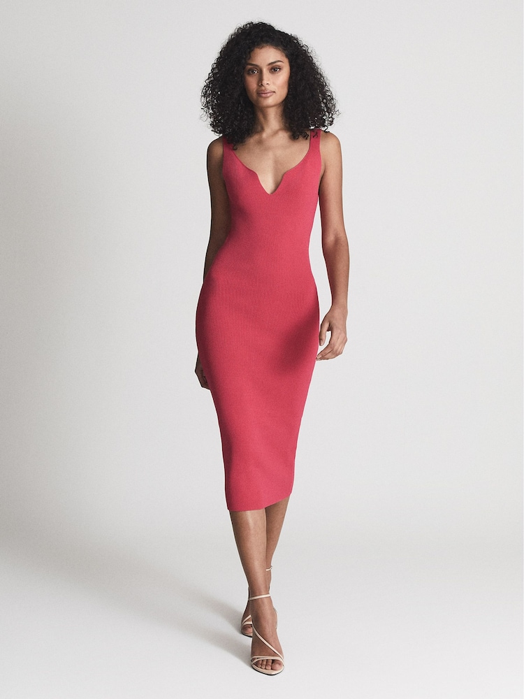 Reiss Pink Dakota Sweetheart Neck Knitted Bodycon - Image 1 of 6