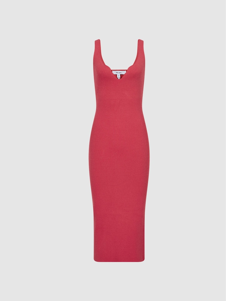 Reiss Pink Dakota Sweetheart Neck Knitted Bodycon - Image 2 of 6