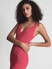 Reiss Pink Dakota Sweetheart Neck Knitted Bodycon - Image 6 of 6
