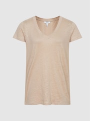 Reiss Stone Lottie Linen V Neck T-Shirt - Image 2 of 6