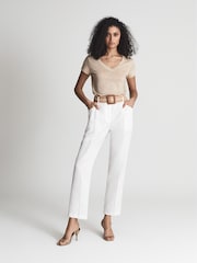 Reiss Stone Lottie Linen V Neck T-Shirt - Image 3 of 6