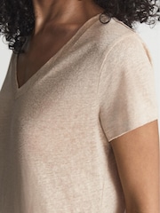 Reiss Stone Lottie Linen V Neck T-Shirt - Image 4 of 6