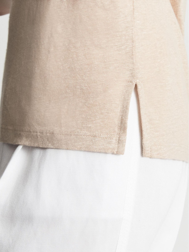 Reiss Stone Lottie Linen V Neck T-Shirt - Image 6 of 6