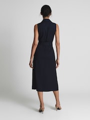 Reiss Navy Mariah Linen Belted Button Midi Dress - Image 5 of 6