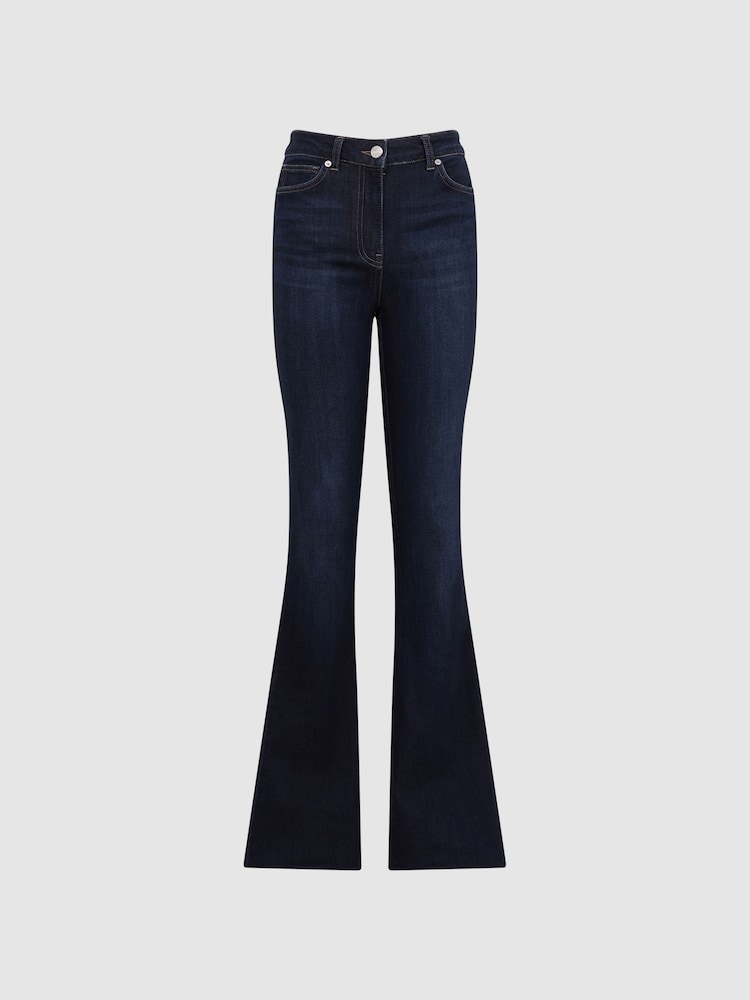 Reiss Dark Indigo Beau High Rise Skinny Flared Jeans - Image 2 of 5