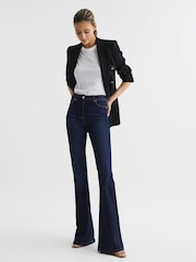 Reiss Dark Indigo Beau High Rise Skinny Flared Jeans - Image 8 of 9