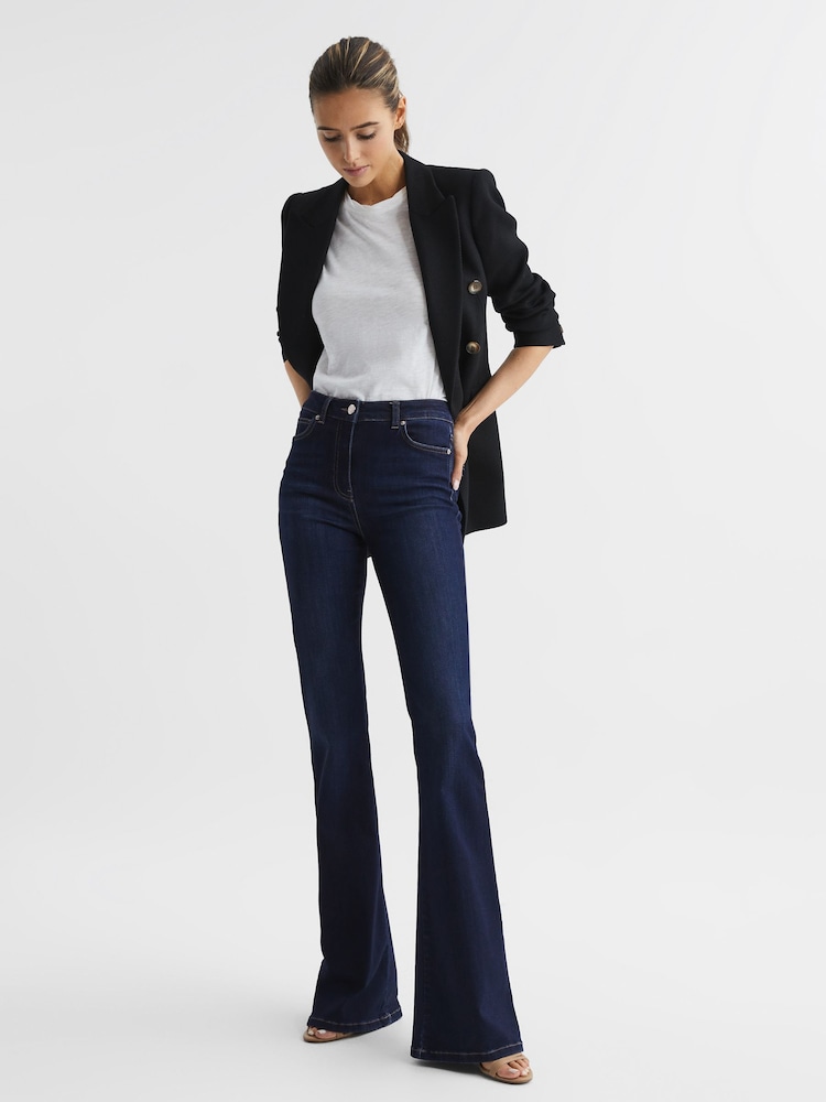 Reiss Dark Indigo Beau High Rise Skinny Flared Jeans - Image 8 of 8