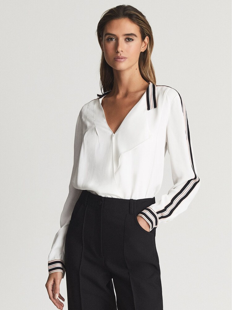 Reiss White Calla Colourblock Detail Blouse - Image 1 of 6