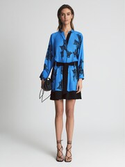 Reiss Blue Viviyan Printed Flippy Dress - Image 1 of 6