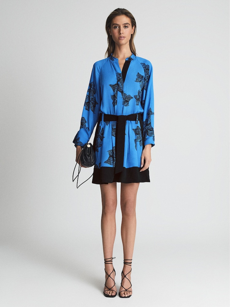 Reiss Blue Viviyan Printed Flippy Dress - Image 1 of 6