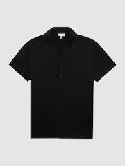 Reiss Black Caspa Mercerised Jersey Cuban Collar Shirt - Image 2 of 7