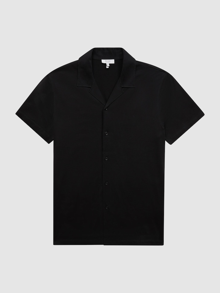 Reiss Black Caspa Mercerised Jersey Cuban Collar Shirt - Image 2 of 7