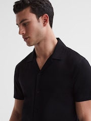 Reiss Black Caspa Mercerised Jersey Cuban Collar Shirt - Image 4 of 7