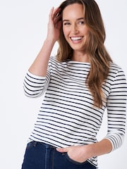 Crew Clothing Company White 100% Cotton Essential Breton Stripe Top - Image 1 of 5