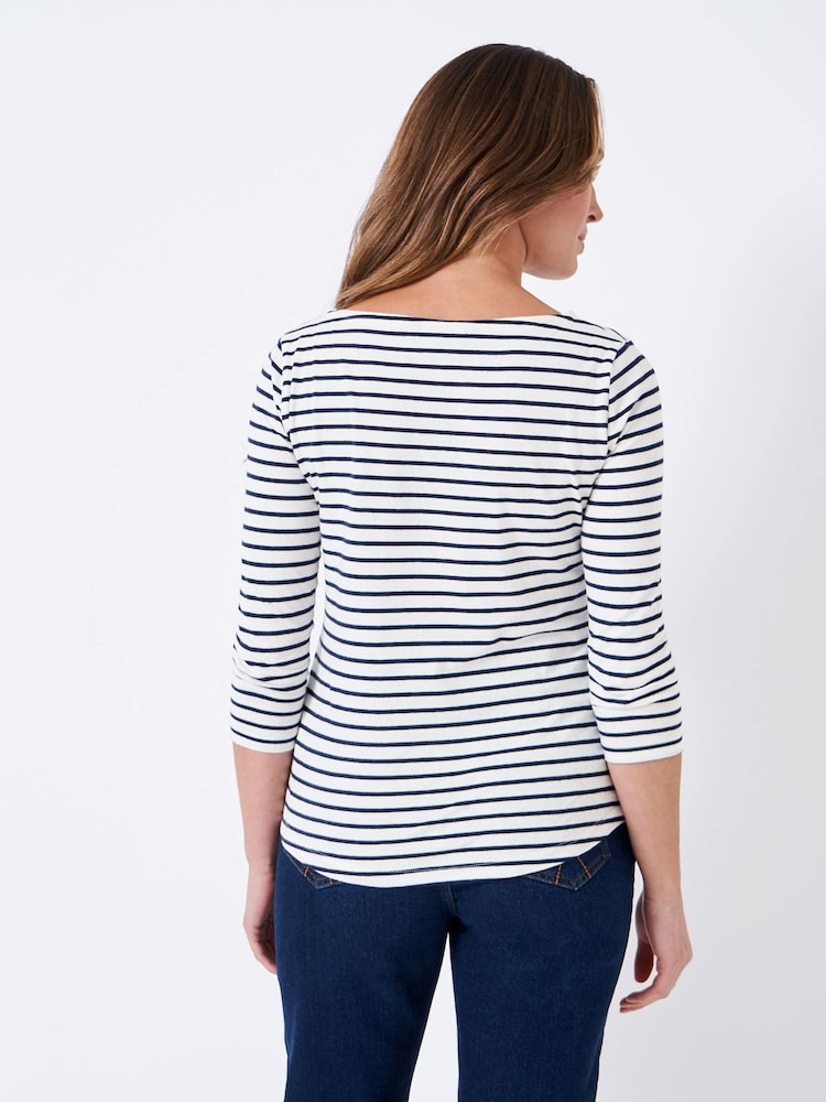 Crew Clothing Company White 100% Cotton Essential Breton Stripe Top - Image 2 of 5