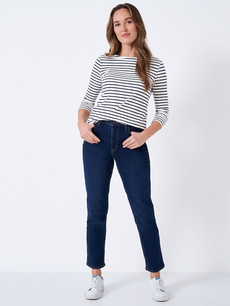 Crew Clothing Company White 100% Cotton Essential Breton Stripe Top - Image 3 of 5