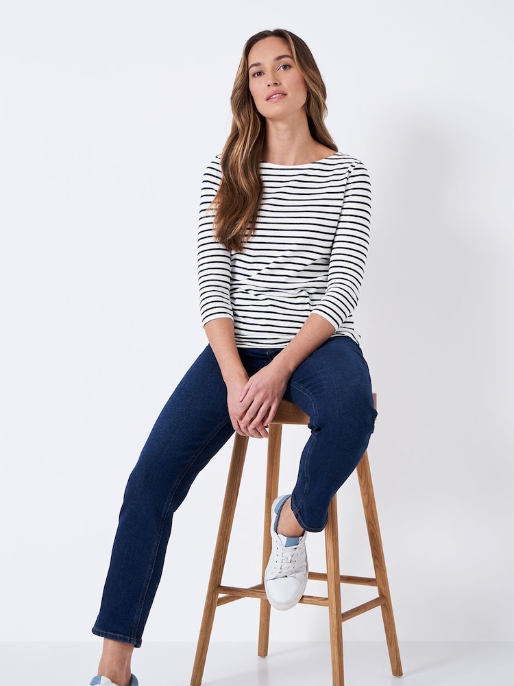 Crew Clothing Company White 100% Cotton Essential Breton Stripe Top - Image 4 of 5