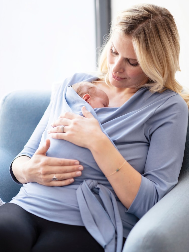 Seraphine Slate Blue Maternity Cotton ¾ Sleeve Skin To Skin Top - Image 4 of 4