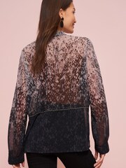 Grey/Black Ombre Animal Print Trim Detail Button Front Top - Image 4 of 6